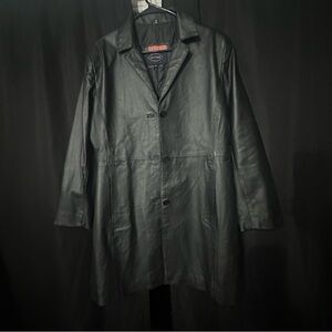 Genuine Black Leather Long Blazer Style Jacket